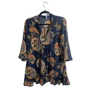 Lilly Lou - Blue Paisley Sheer Swimsuit Cover Blouse - Size Medium Top